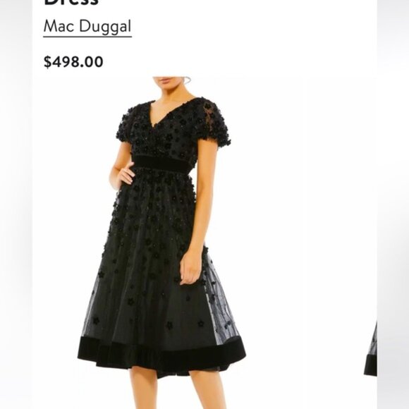 Mac Duggal black lace applique midi dress - Picture 1 of 1